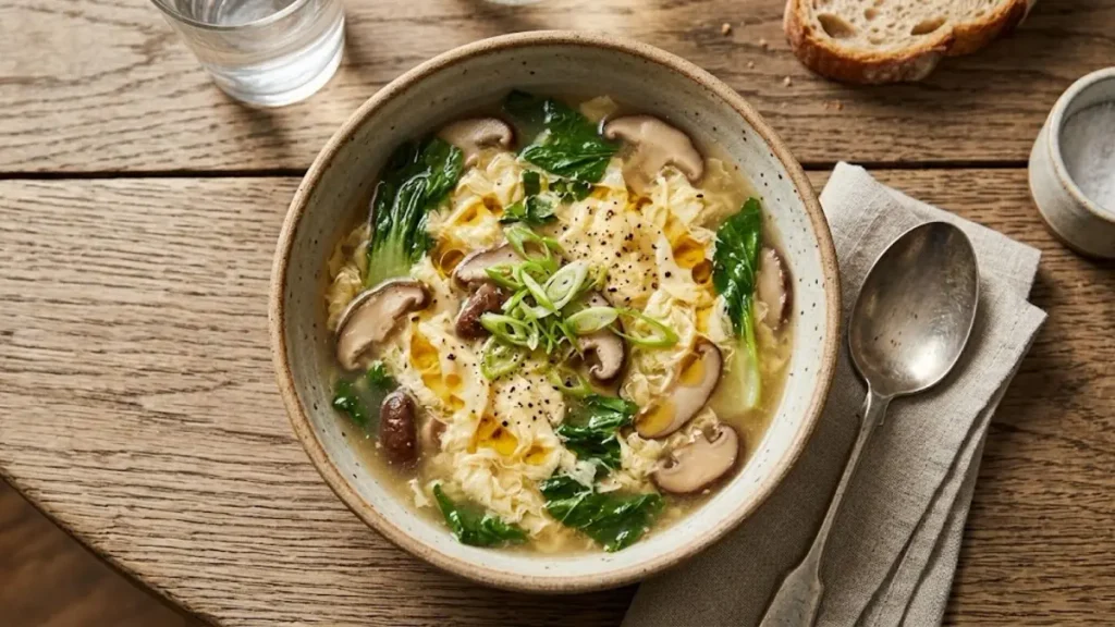 Egg Drop Soup with Mushrooms and Greens